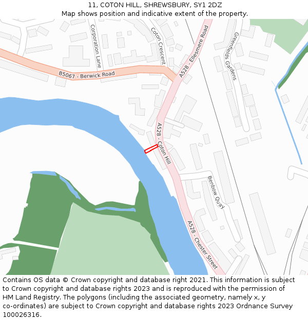 11, COTON HILL, SHREWSBURY, SY1 2DZ: Location map and indicative extent of plot