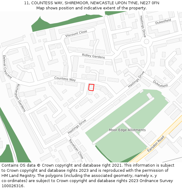 11, COUNTESS WAY, SHIREMOOR, NEWCASTLE UPON TYNE, NE27 0FN: Location map and indicative extent of plot