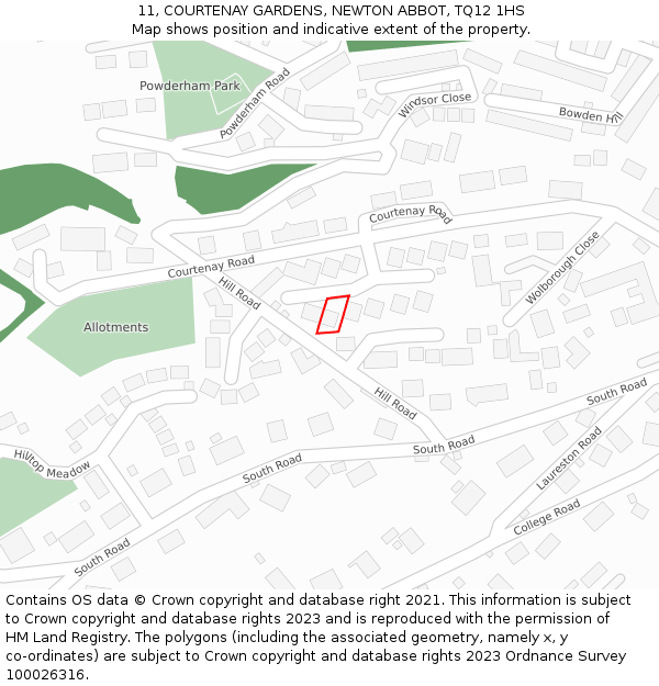 11, COURTENAY GARDENS, NEWTON ABBOT, TQ12 1HS: Location map and indicative extent of plot