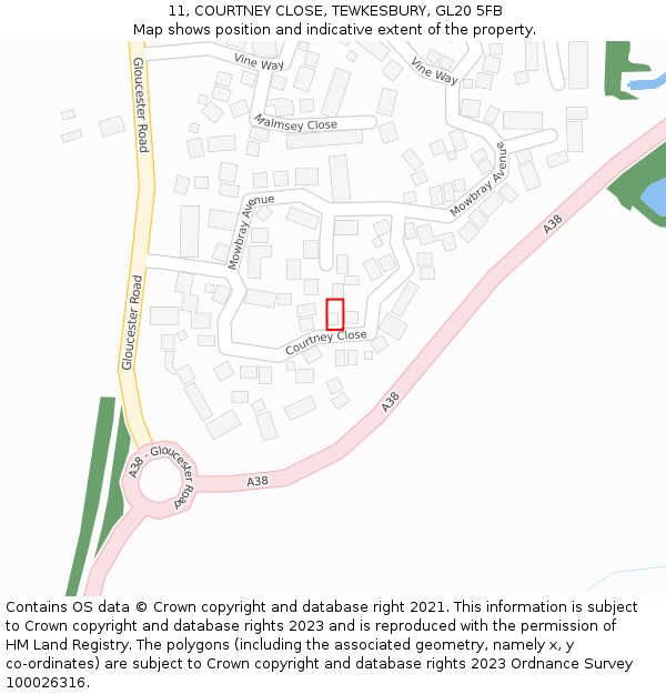 11, COURTNEY CLOSE, TEWKESBURY, GL20 5FB: Location map and indicative extent of plot