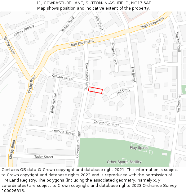 11, COWPASTURE LANE, SUTTON-IN-ASHFIELD, NG17 5AF: Location map and indicative extent of plot