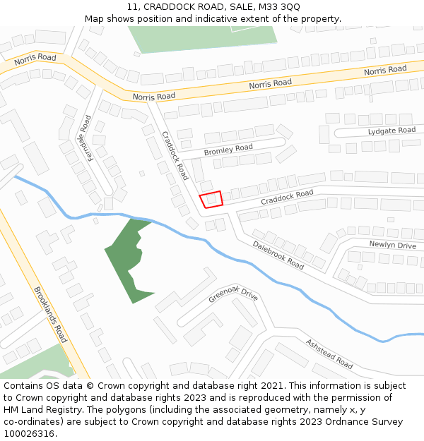 11, CRADDOCK ROAD, SALE, M33 3QQ: Location map and indicative extent of plot