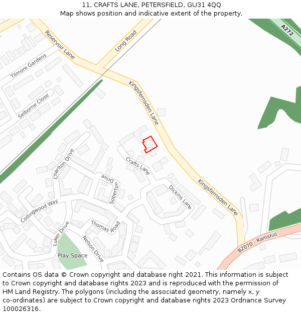 11, CRAFTS LANE, PETERSFIELD, GU31 4QQ: Location map and indicative extent of plot