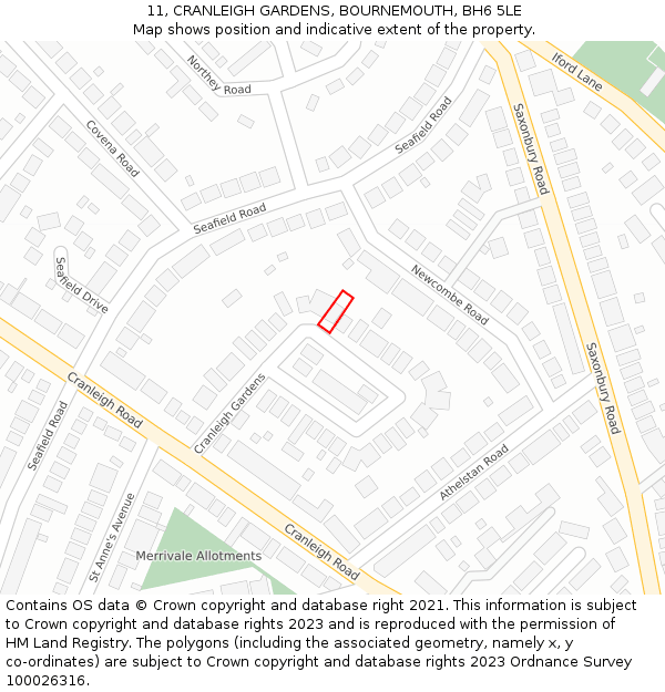 11, CRANLEIGH GARDENS, BOURNEMOUTH, BH6 5LE: Location map and indicative extent of plot