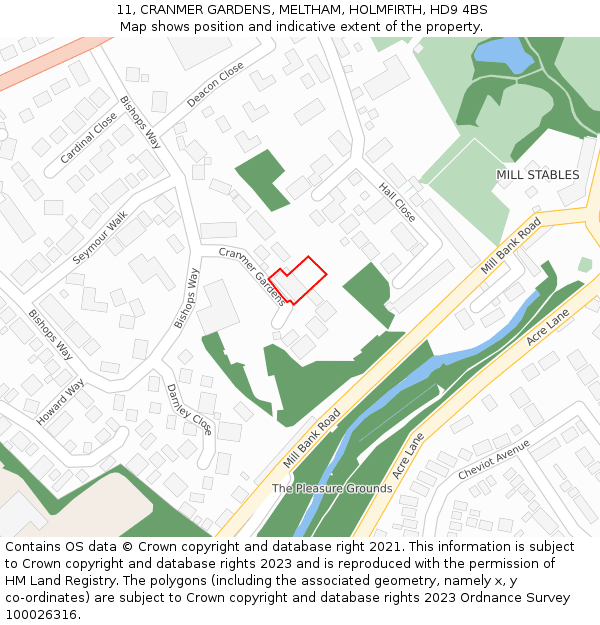 11, CRANMER GARDENS, MELTHAM, HOLMFIRTH, HD9 4BS: Location map and indicative extent of plot