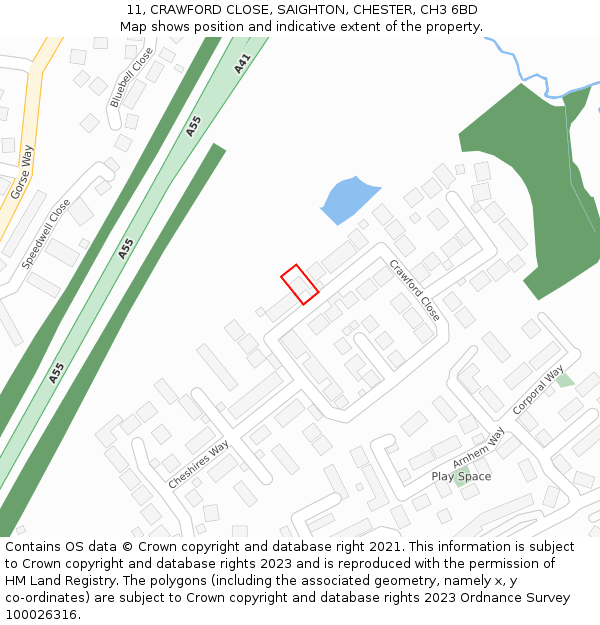 11, CRAWFORD CLOSE, SAIGHTON, CHESTER, CH3 6BD: Location map and indicative extent of plot
