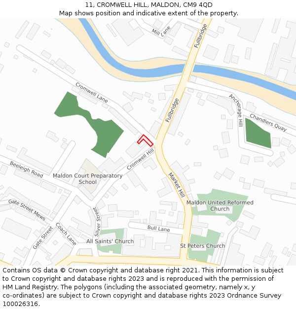 11, CROMWELL HILL, MALDON, CM9 4QD: Location map and indicative extent of plot
