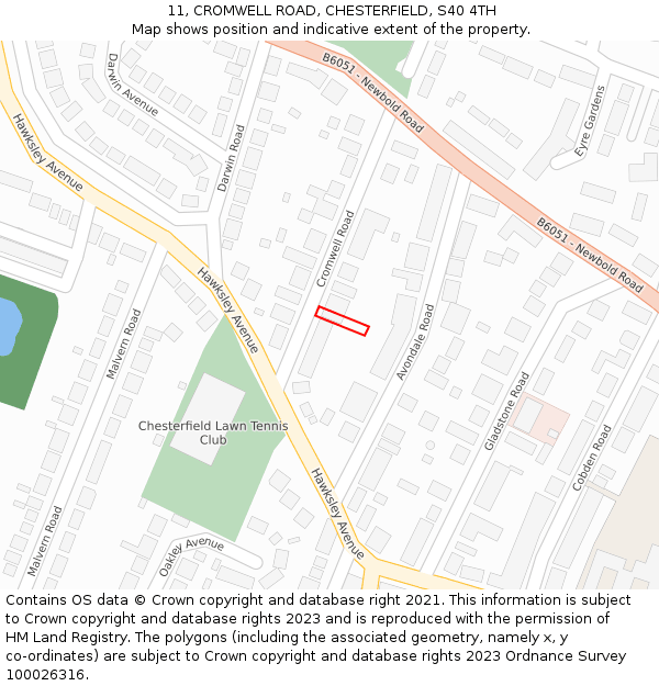 11, CROMWELL ROAD, CHESTERFIELD, S40 4TH: Location map and indicative extent of plot