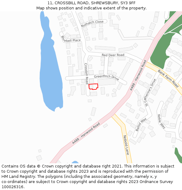 11, CROSSBILL ROAD, SHREWSBURY, SY3 9FF: Location map and indicative extent of plot