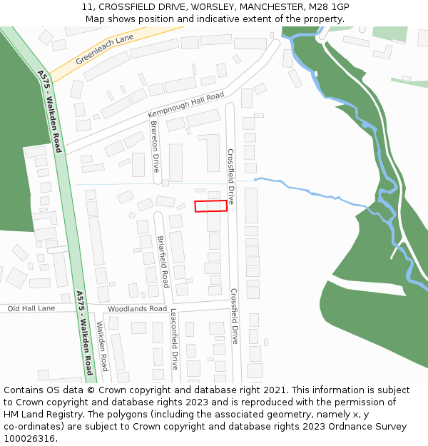 11, CROSSFIELD DRIVE, WORSLEY, MANCHESTER, M28 1GP: Location map and indicative extent of plot