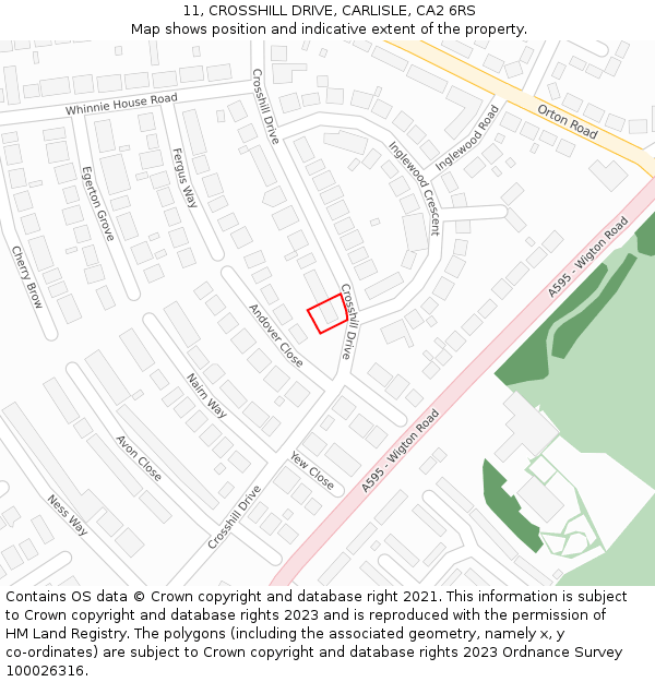 11, CROSSHILL DRIVE, CARLISLE, CA2 6RS: Location map and indicative extent of plot