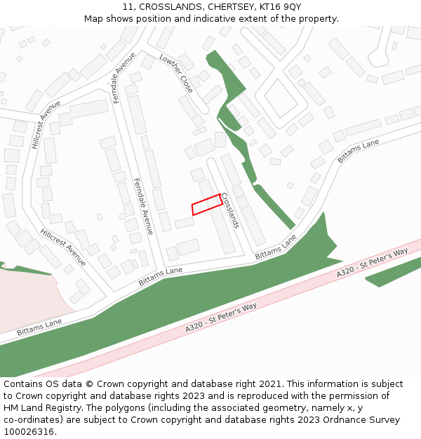 11, CROSSLANDS, CHERTSEY, KT16 9QY: Location map and indicative extent of plot