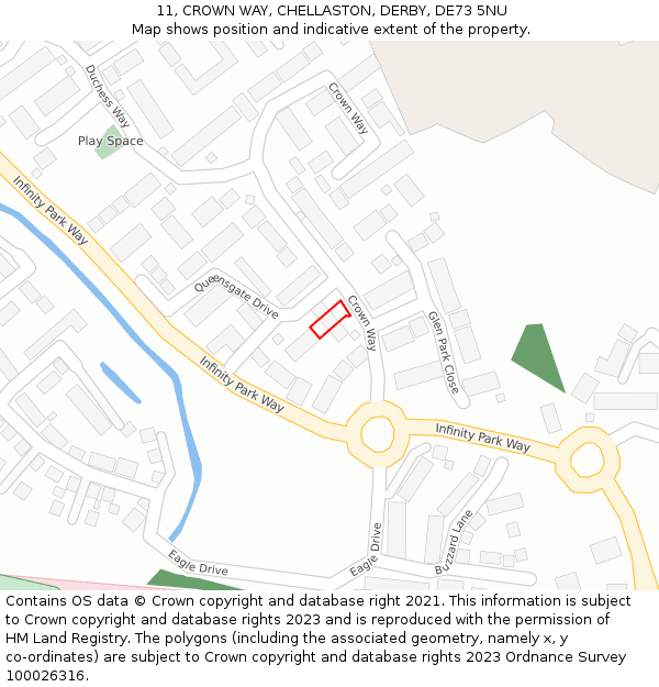 11, CROWN WAY, CHELLASTON, DERBY, DE73 5NU: Location map and indicative extent of plot