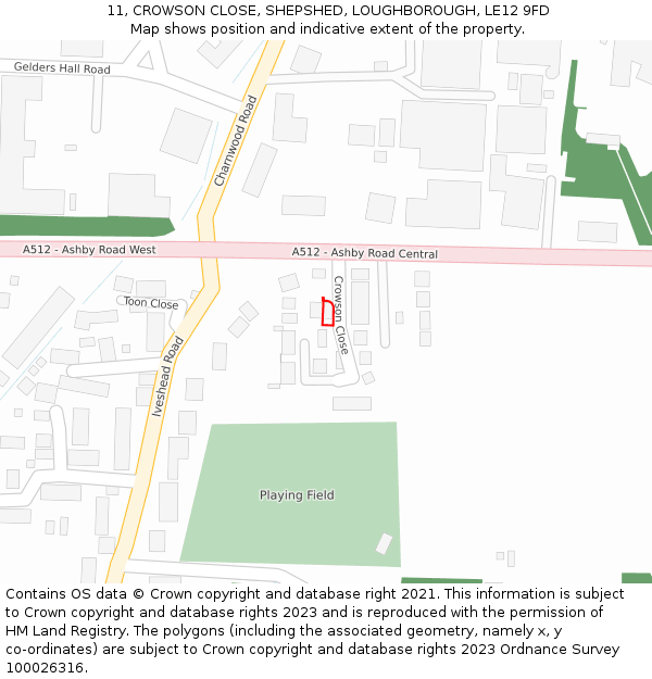 11, CROWSON CLOSE, SHEPSHED, LOUGHBOROUGH, LE12 9FD: Location map and indicative extent of plot