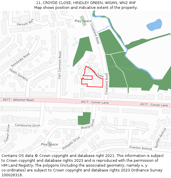 11, CROYDE CLOSE, HINDLEY GREEN, WIGAN, WN2 4NF: Location map and indicative extent of plot
