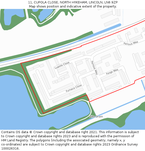 11, CUPOLA CLOSE, NORTH HYKEHAM, LINCOLN, LN6 9ZP: Location map and indicative extent of plot