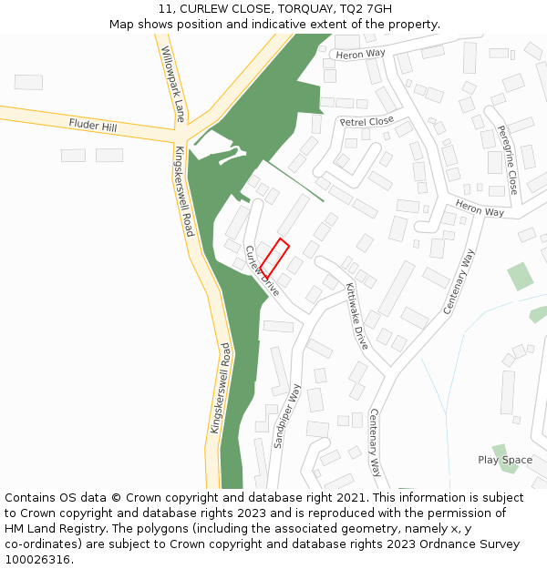11, CURLEW CLOSE, TORQUAY, TQ2 7GH: Location map and indicative extent of plot
