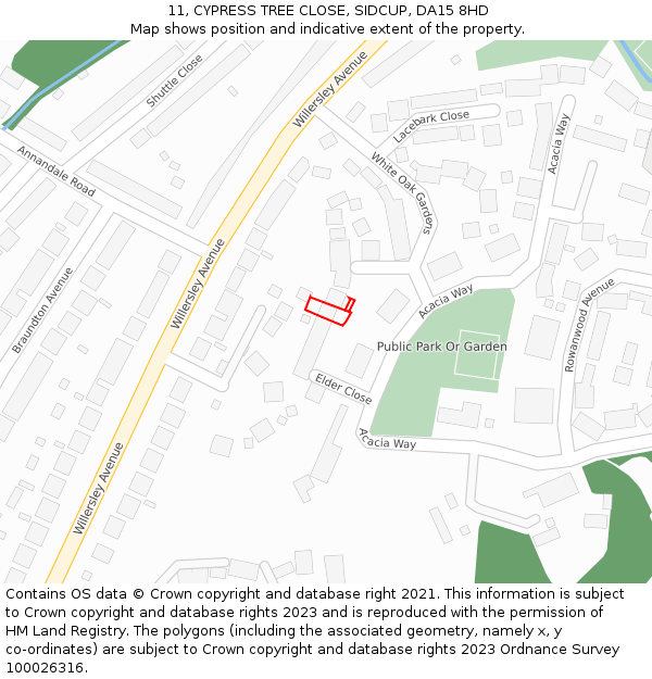 11, CYPRESS TREE CLOSE, SIDCUP, DA15 8HD: Location map and indicative extent of plot