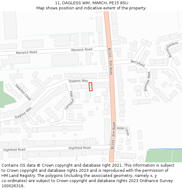 11, DAGLESS WAY, MARCH, PE15 8SU: Location map and indicative extent of plot