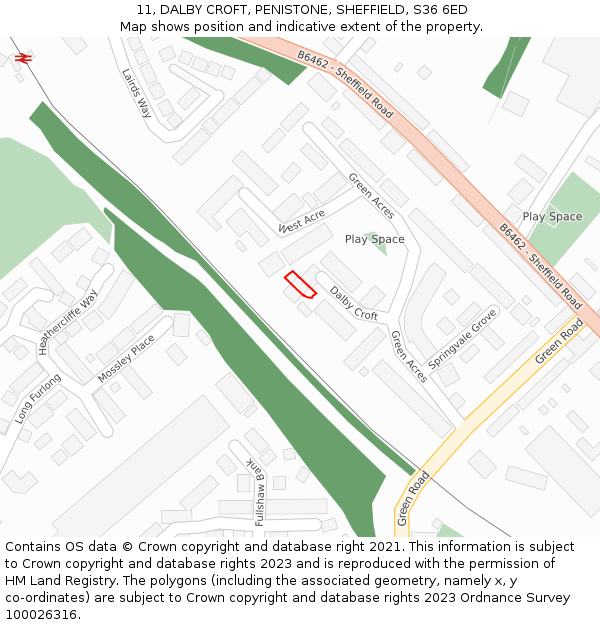 11, DALBY CROFT, PENISTONE, SHEFFIELD, S36 6ED: Location map and indicative extent of plot