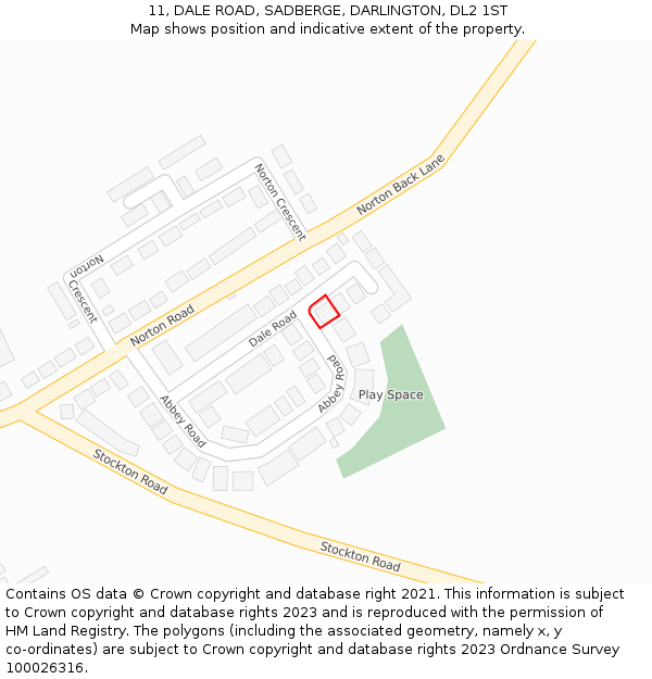 11, DALE ROAD, SADBERGE, DARLINGTON, DL2 1ST: Location map and indicative extent of plot
