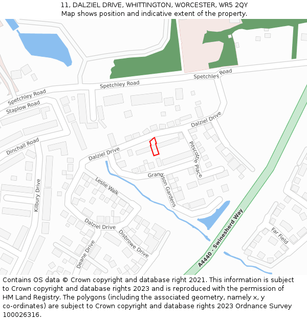 11, DALZIEL DRIVE, WHITTINGTON, WORCESTER, WR5 2QY: Location map and indicative extent of plot
