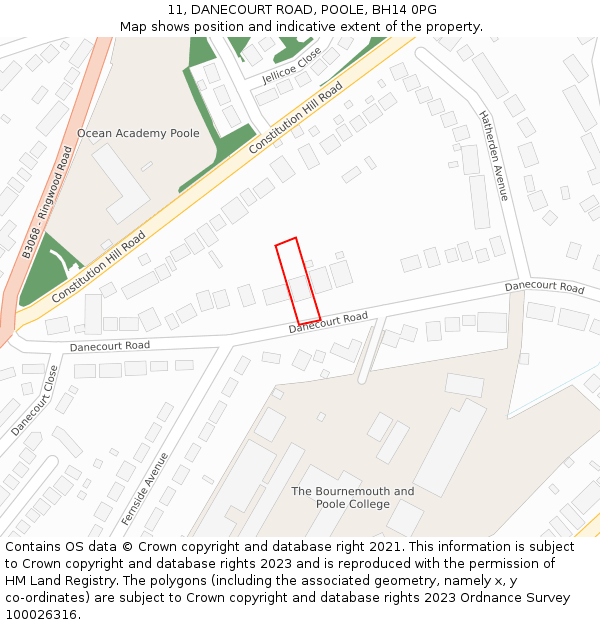 11, DANECOURT ROAD, POOLE, BH14 0PG: Location map and indicative extent of plot