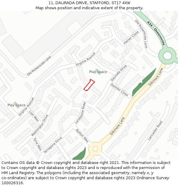 11, DAURADA DRIVE, STAFFORD, ST17 4XW: Location map and indicative extent of plot