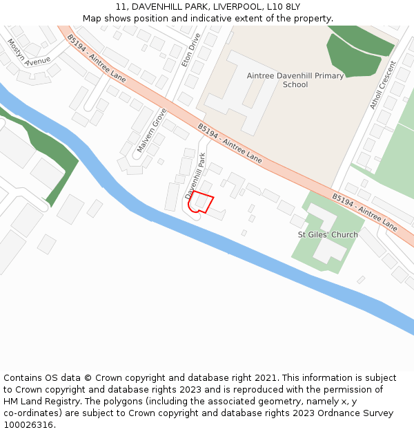 11, DAVENHILL PARK, LIVERPOOL, L10 8LY: Location map and indicative extent of plot