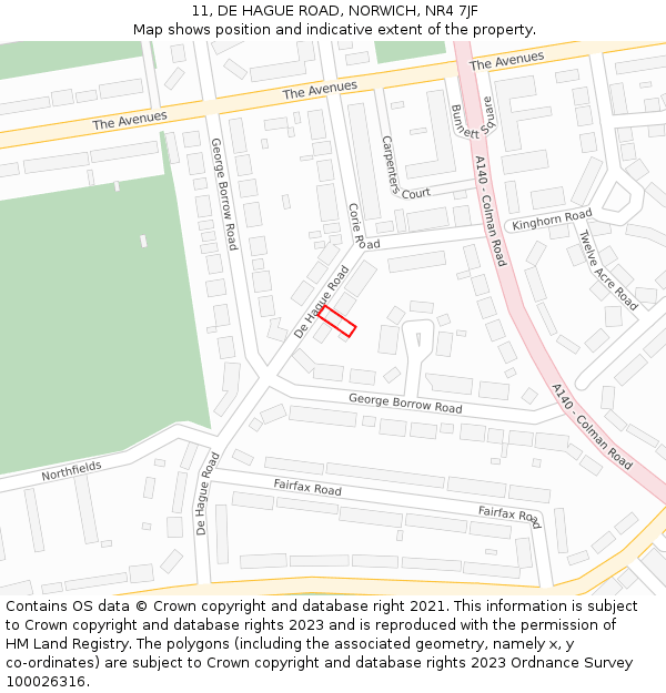 11, DE HAGUE ROAD, NORWICH, NR4 7JF: Location map and indicative extent of plot