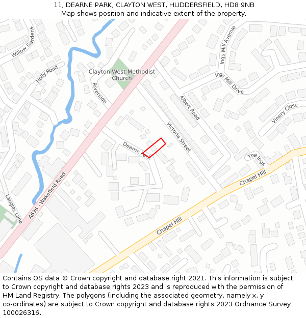 11, DEARNE PARK, CLAYTON WEST, HUDDERSFIELD, HD8 9NB: Location map and indicative extent of plot