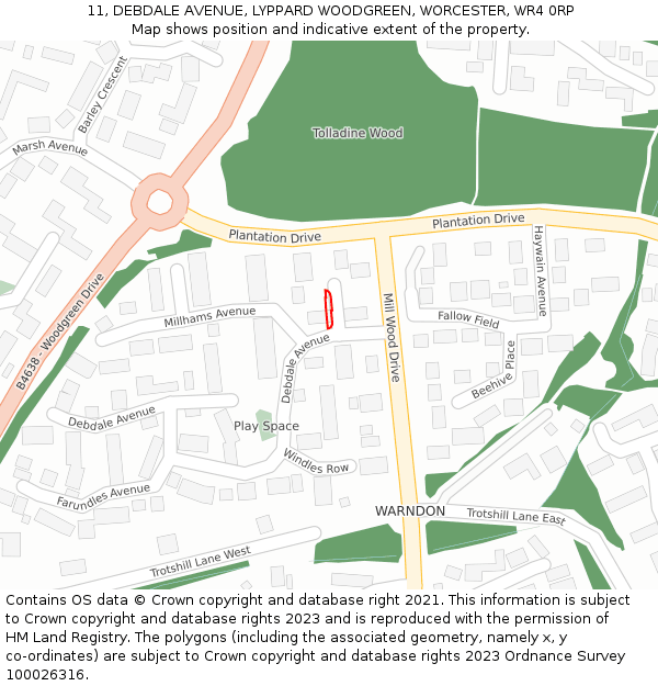 11, DEBDALE AVENUE, LYPPARD WOODGREEN, WORCESTER, WR4 0RP: Location map and indicative extent of plot