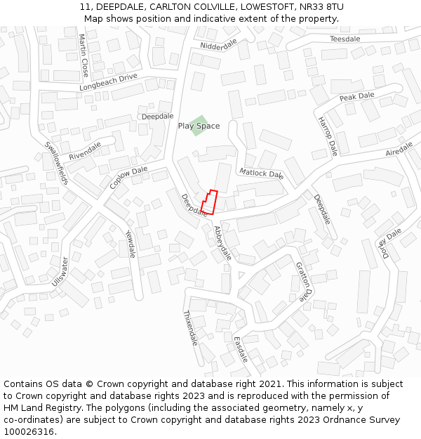11, DEEPDALE, CARLTON COLVILLE, LOWESTOFT, NR33 8TU: Location map and indicative extent of plot