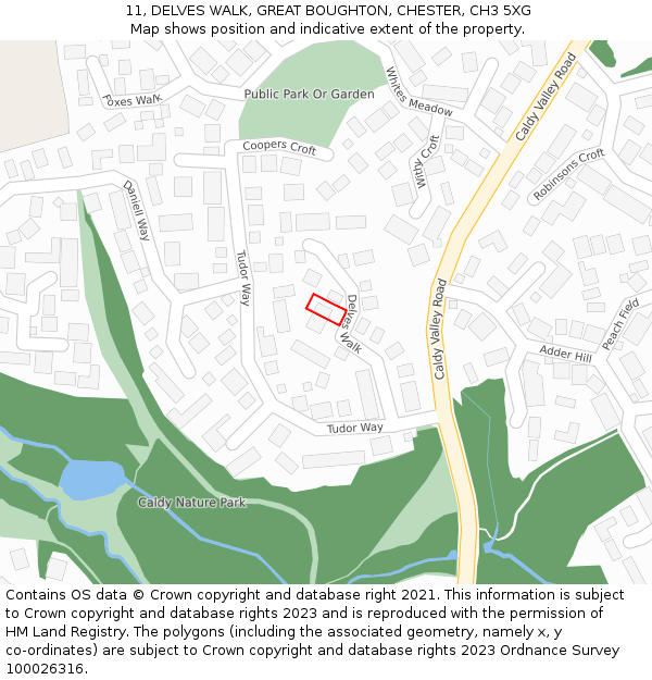 11, DELVES WALK, GREAT BOUGHTON, CHESTER, CH3 5XG: Location map and indicative extent of plot
