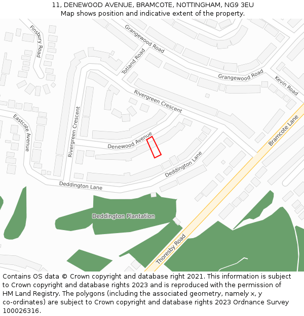 11, DENEWOOD AVENUE, BRAMCOTE, NOTTINGHAM, NG9 3EU: Location map and indicative extent of plot