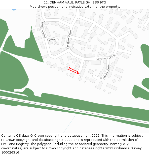 11, DENHAM VALE, RAYLEIGH, SS6 9TQ: Location map and indicative extent of plot