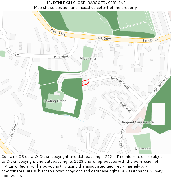 11, DENLEIGH CLOSE, BARGOED, CF81 8NP: Location map and indicative extent of plot