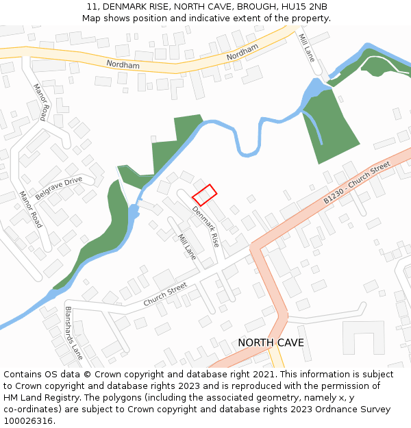 11, DENMARK RISE, NORTH CAVE, BROUGH, HU15 2NB: Location map and indicative extent of plot