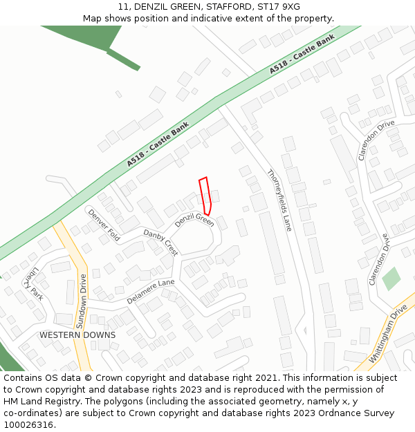 11, DENZIL GREEN, STAFFORD, ST17 9XG: Location map and indicative extent of plot