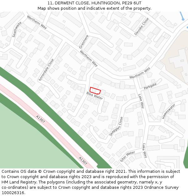 11, DERWENT CLOSE, HUNTINGDON, PE29 6UT: Location map and indicative extent of plot
