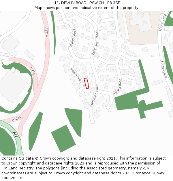11, DEVLIN ROAD, IPSWICH, IP8 3SF: Location map and indicative extent of plot
