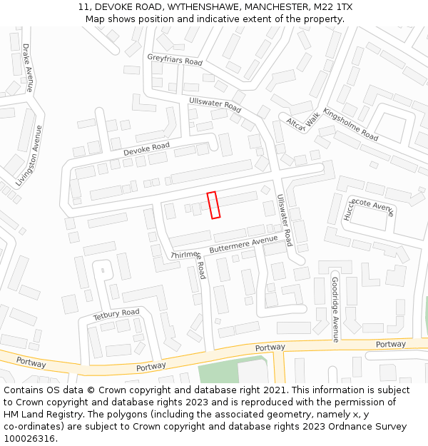 11, DEVOKE ROAD, WYTHENSHAWE, MANCHESTER, M22 1TX: Location map and indicative extent of plot