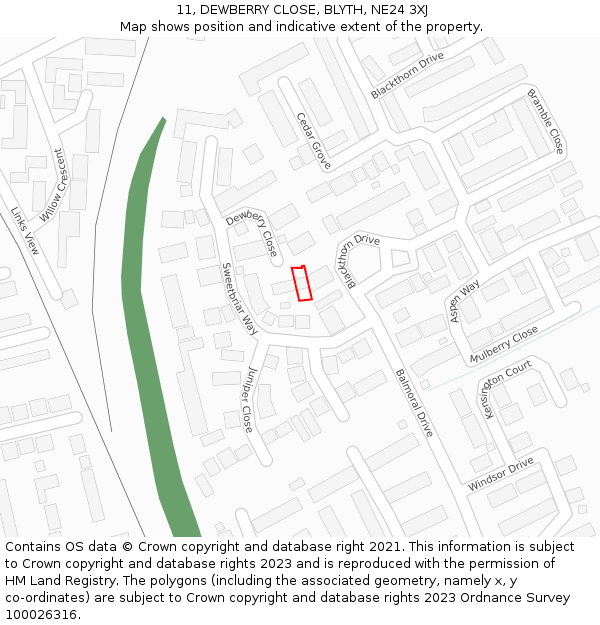 11, DEWBERRY CLOSE, BLYTH, NE24 3XJ: Location map and indicative extent of plot