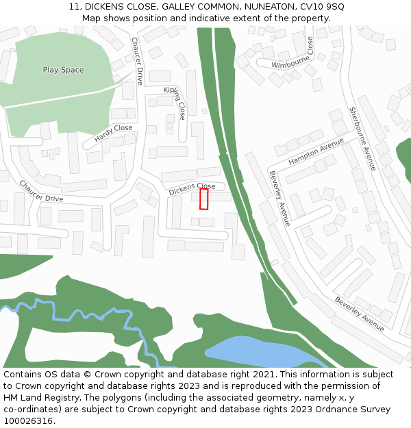 11, DICKENS CLOSE, GALLEY COMMON, NUNEATON, CV10 9SQ: Location map and indicative extent of plot