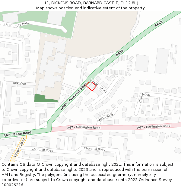 11, DICKENS ROAD, BARNARD CASTLE, DL12 8HJ: Location map and indicative extent of plot