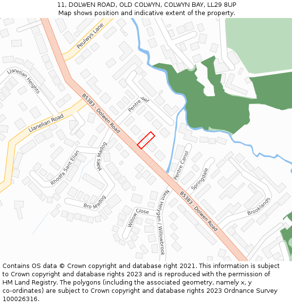 11, DOLWEN ROAD, OLD COLWYN, COLWYN BAY, LL29 8UP: Location map and indicative extent of plot