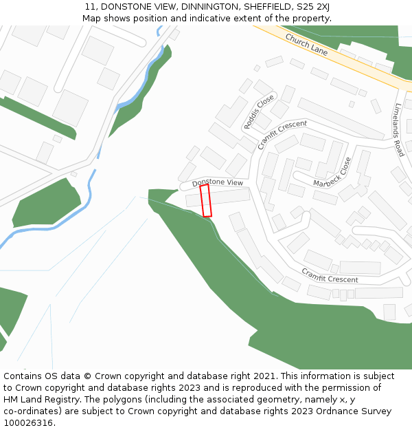 11, DONSTONE VIEW, DINNINGTON, SHEFFIELD, S25 2XJ: Location map and indicative extent of plot