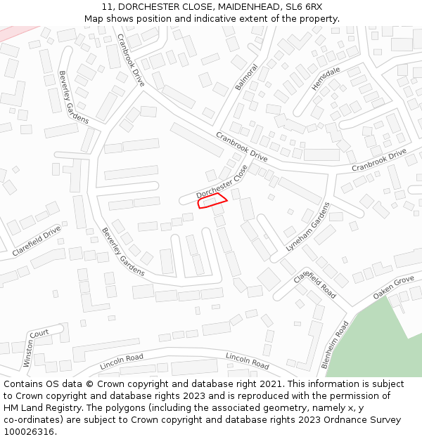 11, DORCHESTER CLOSE, MAIDENHEAD, SL6 6RX: Location map and indicative extent of plot
