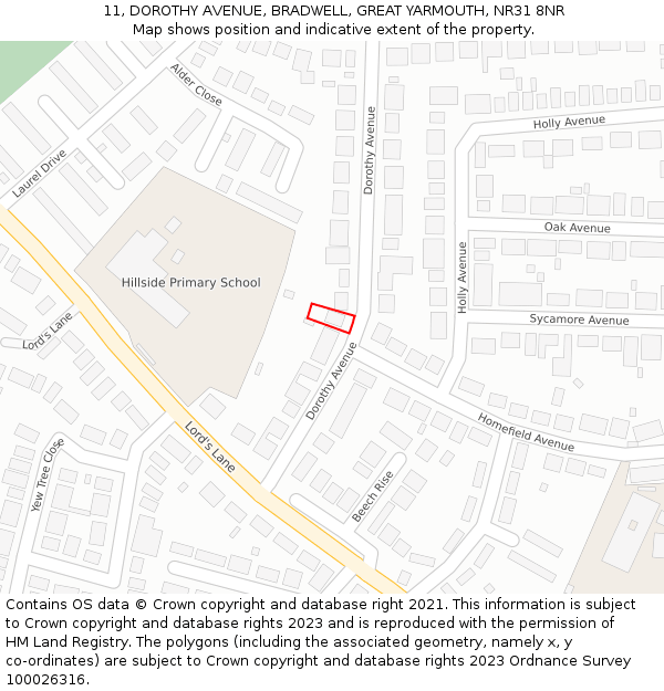 11, DOROTHY AVENUE, BRADWELL, GREAT YARMOUTH, NR31 8NR: Location map and indicative extent of plot