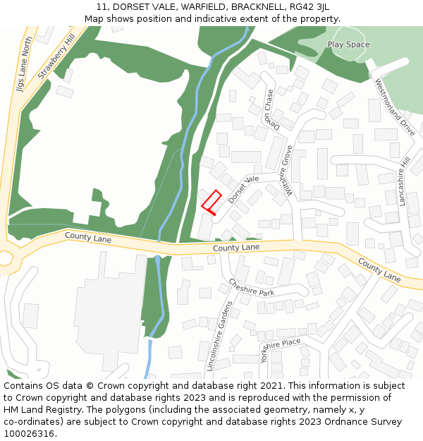 11, DORSET VALE, WARFIELD, BRACKNELL, RG42 3JL: Location map and indicative extent of plot
